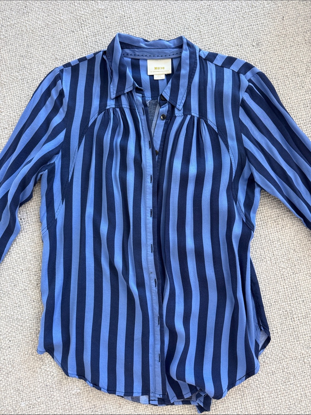 Antropology - Maeve  Blue Striped Button-Up Blouse